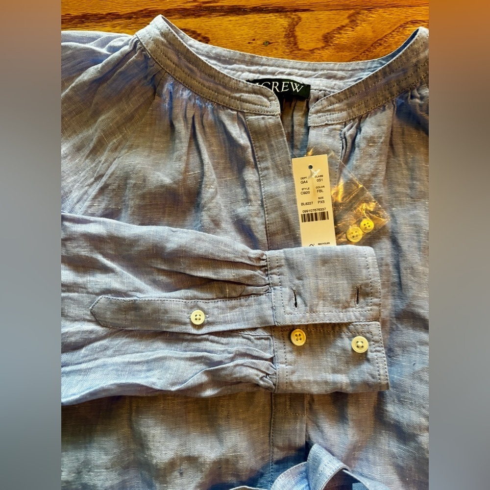 NWT - J. Crew Sky Blue Cabana Linen Dress - XSP - Picture 5 of 11